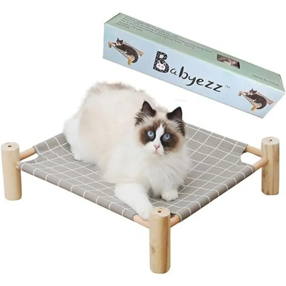 Cat/Dog Bed,Wooden PetHammock Bed,Elevated Breathable Dog Bed,DetachablePortable